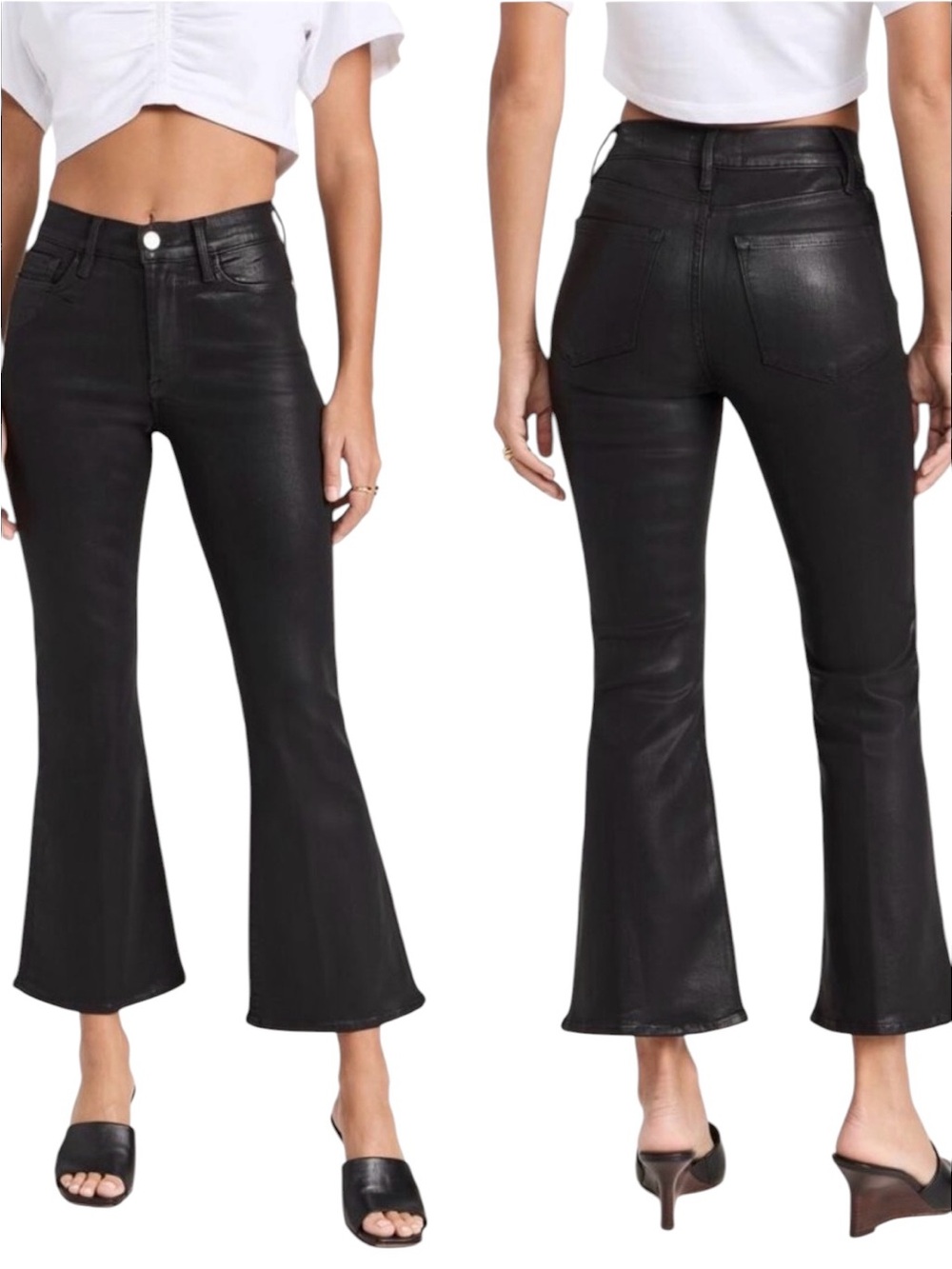 FRAME Coated Denim Le Crop Flare in coated noir - Picture 1 of 11